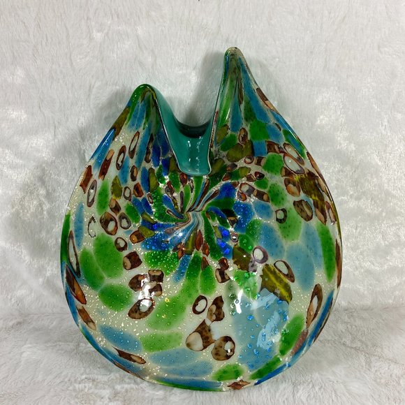 Murano Other - Vintage Mid century  Murano Italian Colorful Confetti Glass Bowl Teal Silver